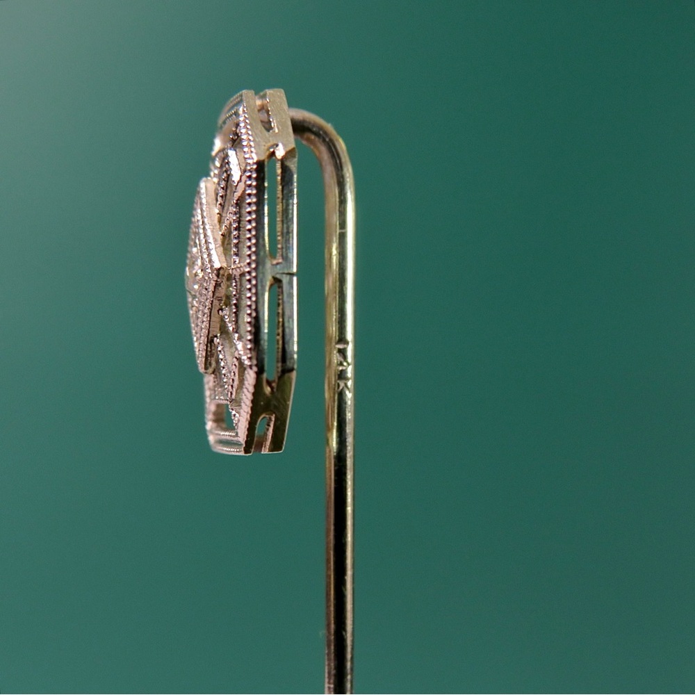Art Deco Diamond 14k White Gold Antique Stick Pin 1.4g - Picture 5 of 6